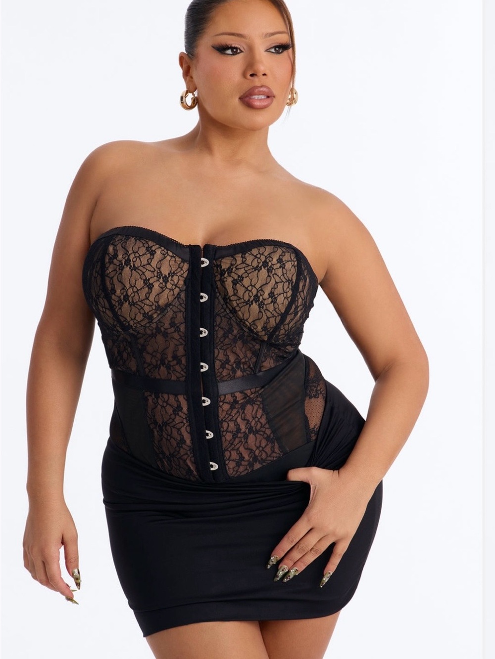 Fashion Nova Black Lace Strapless Corset Bodysuit
